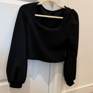 SHEIN Black Puff Sleeve Crop Top